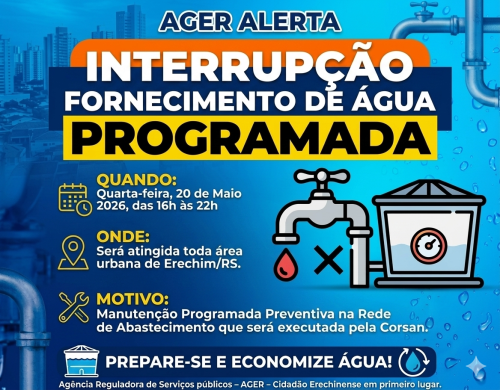 AGER Informa:                          A Corsan/Aegea realizará manutenção programada que poderá